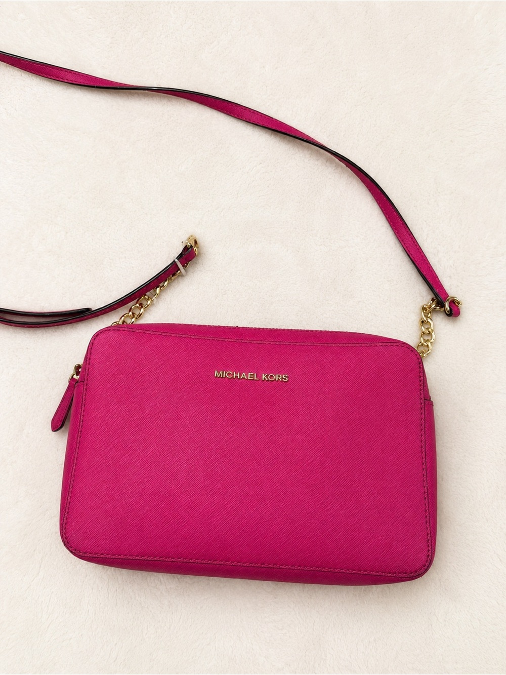Michael Kors Small Crossbody Bag in Fuchsia with Gold Hardware